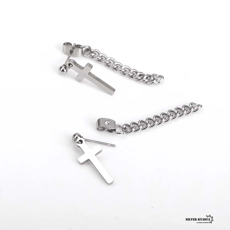 (B модель ) обе уголок 2type Cross цепь серьги серебряный 10 знак . серьги-гвоздики нержавеющая сталь серьги серьги шт .. серьги 