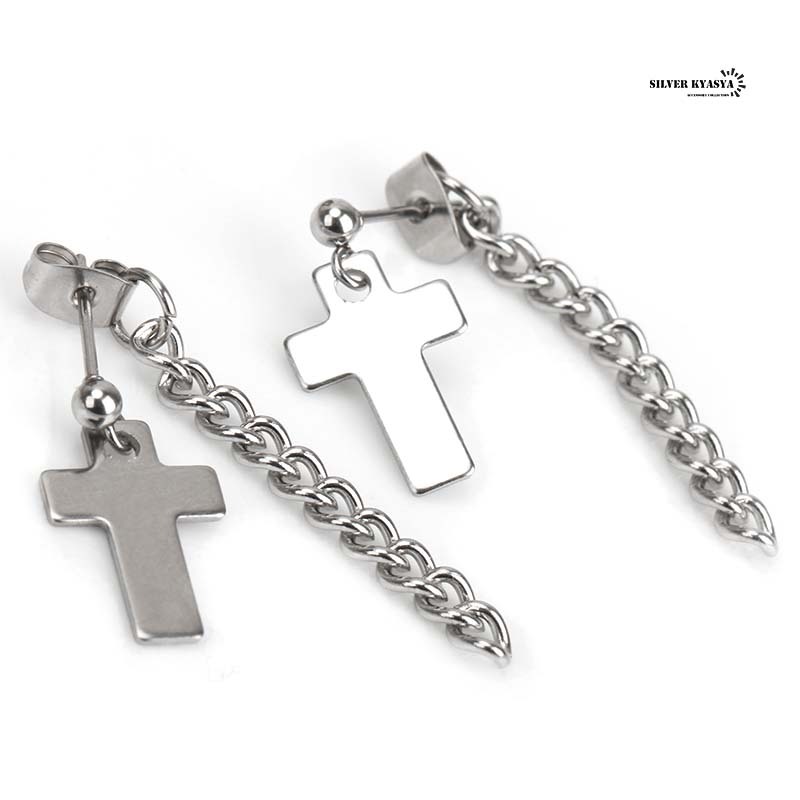(B модель ) обе уголок 2type Cross цепь серьги серебряный 10 знак . серьги-гвоздики нержавеющая сталь серьги серьги шт .. серьги 