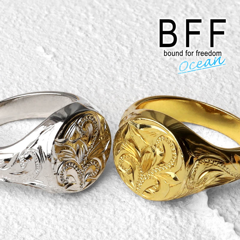 (13號) BFF ブランド 印臺リング メンズ 丸型 シルバー925 ゴールド 18K GP 金屬アレルギー対応 専用BOX付屬
