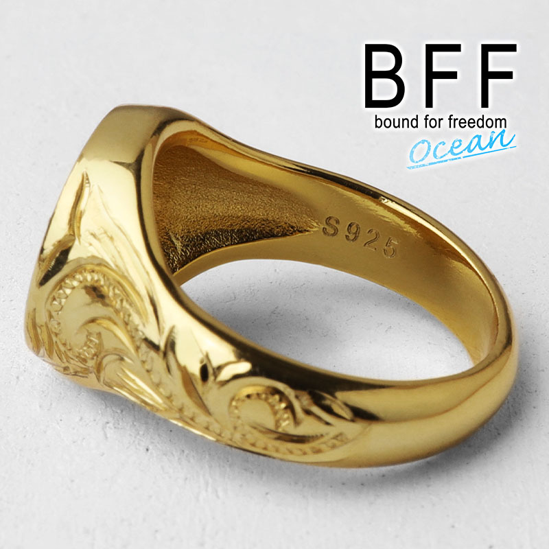 (13號) BFF ブランド 印臺リング メンズ 丸型 シルバー925 ゴールド 18K GP 金屬アレルギー対応 専用BOX付屬