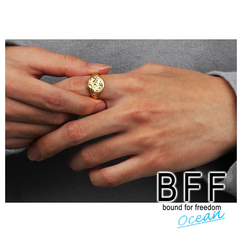 (13號) BFF ブランド 印臺リング メンズ 丸型 シルバー925 ゴールド 18K GP 金屬アレルギー対応 専用BOX付屬