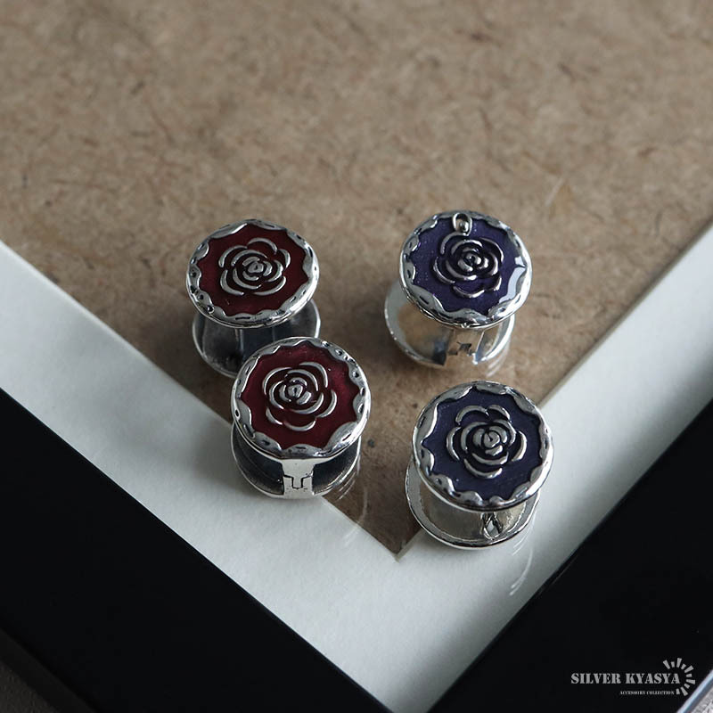 (レッド) シーリングスタンプ風(fēng)ピアス バラピアス シルバー925 スタッドピアス 両耳 2點(diǎn) レッド 金屬アレルギーフリー