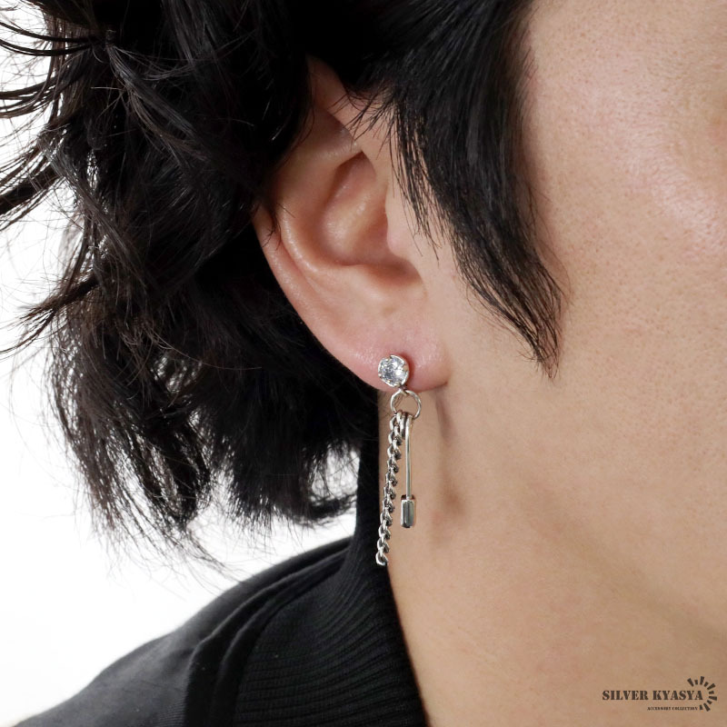 (シルバー) シルバー925 安全ピンピアス チェーンピアス ピアス ドロップピアス ゴールド 18K GP 片耳用 1點(diǎn)