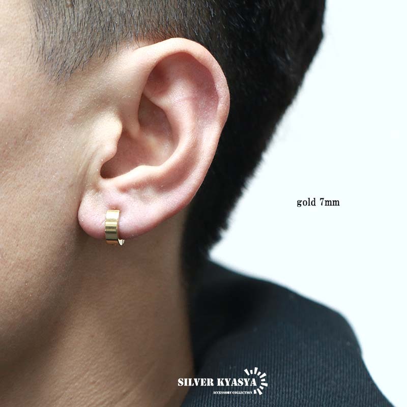 (ブラック、內(nèi)徑9mm) 両耳 穴不要 ステンレス フェイクピアス リング フープピアス ノンホール