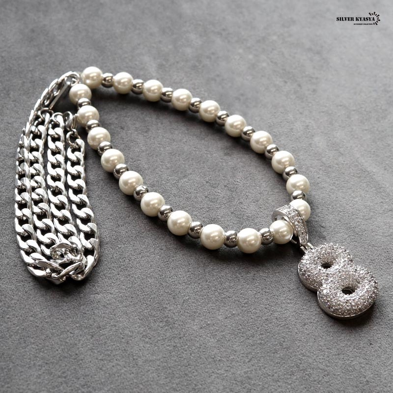 (ナンバー:3) CZ 數(shù)字 ナンバー 喜平 ハンドメイド pearl 銀色 ステンレス 専用BOX付屬
