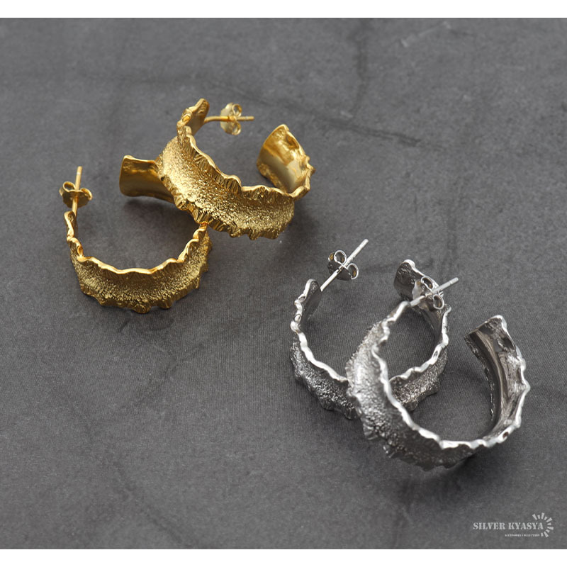 (ゴールド) シルバー925 フープピアス ピアス ワイド 幅広 つや消し 18K GP 両耳用 2點セット 20G 銀色 金色