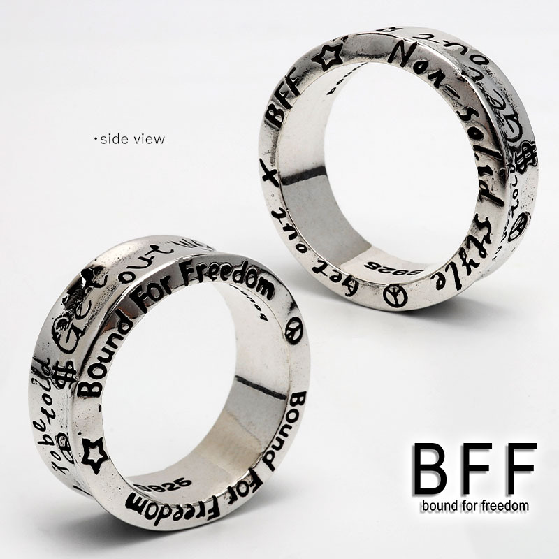 (16號) BFF ブランド RAKUGAKIリング メンズ シルバー925 彫金 英語 金屬アレルギー対応 専用BOX付屬