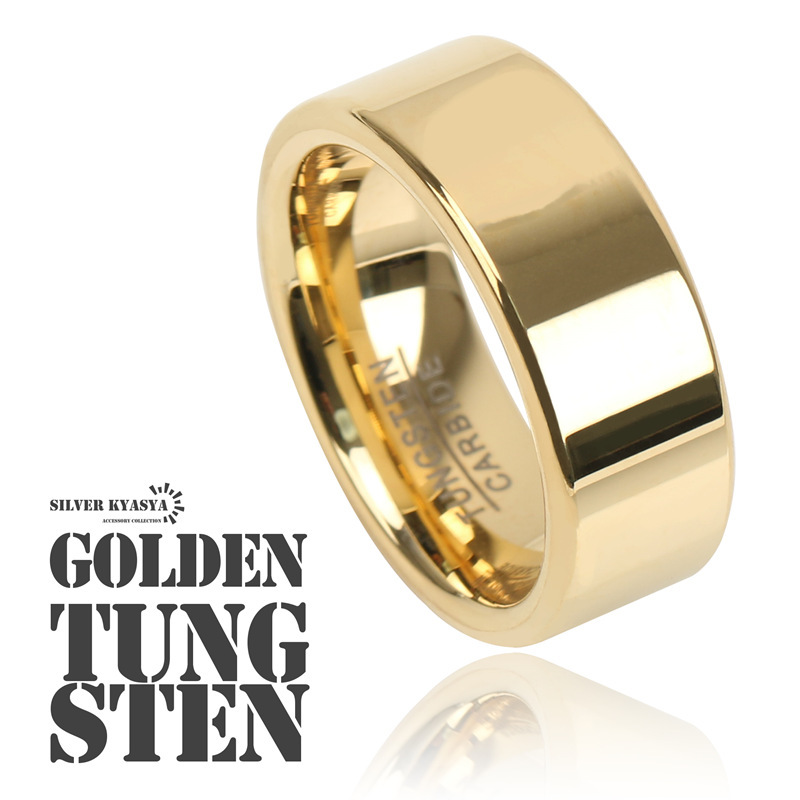 (22号) タングステン 平打リング 幅8mm リング ゴールド 高耐久 頑丈 フラットバンド プレーン 専用BOX付属