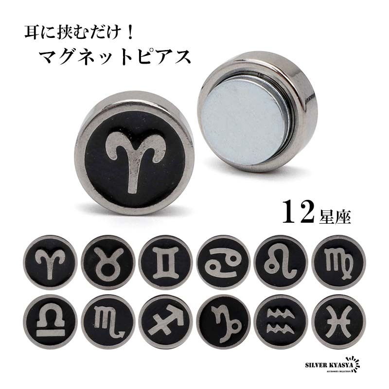(L-うお座) マグネットピアス 磁石 2點 12星座 イヤーカフ 両耳用 誕生月 ピアス ステンレス つけっぱなしOK