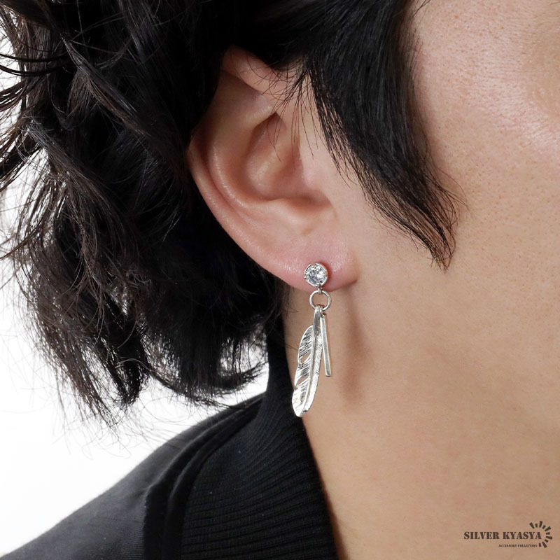 ( серебряный ) серебряный 925 перо серьги палочка серьги Drop серьги Gold 18K GP одна сторона уголок для 1 пункт 
