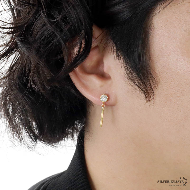 (シルバー) シルバー925 スティックピアス 18mm ピアス ドロップピアス ゴールド 18K GP 片耳用 1點(diǎn)
