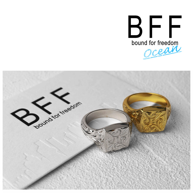 (15號) BFF ブランド 印臺リング メンズ スクエア シルバー925 ゴールド 18K GP アレルギー対応 専用BOX付屬