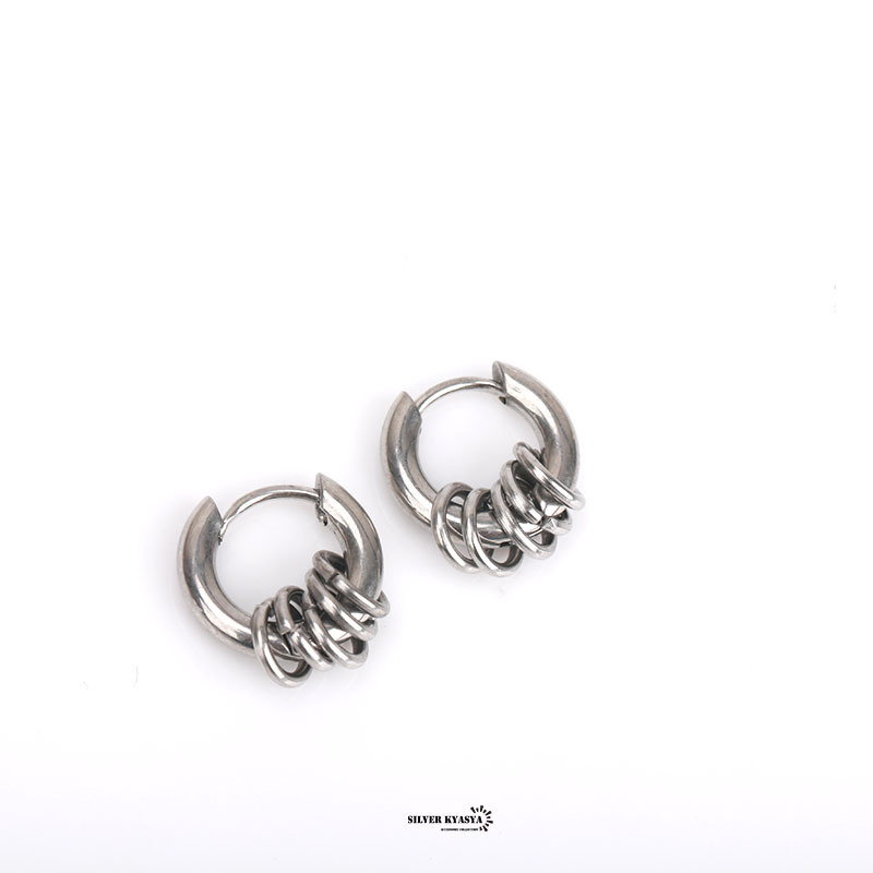 (ゴールド、內(nèi)徑16mm) 両耳 2點(diǎn) 五連リングピアス フープピアス ゴールド 定番 人気 シルバーピアス ステンレス