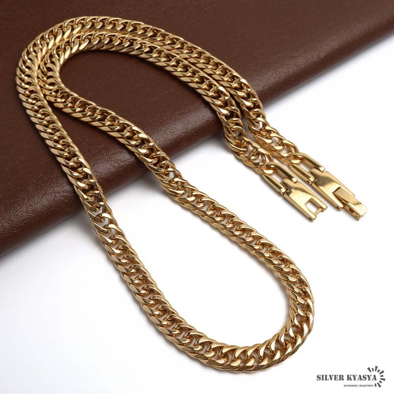 (50cm) 純チタン制 軽い ダブル喜平チェーンネックレス チタンネックレス 幅7mm ゲルマニウム 金アレ対応 専用BOX付屬