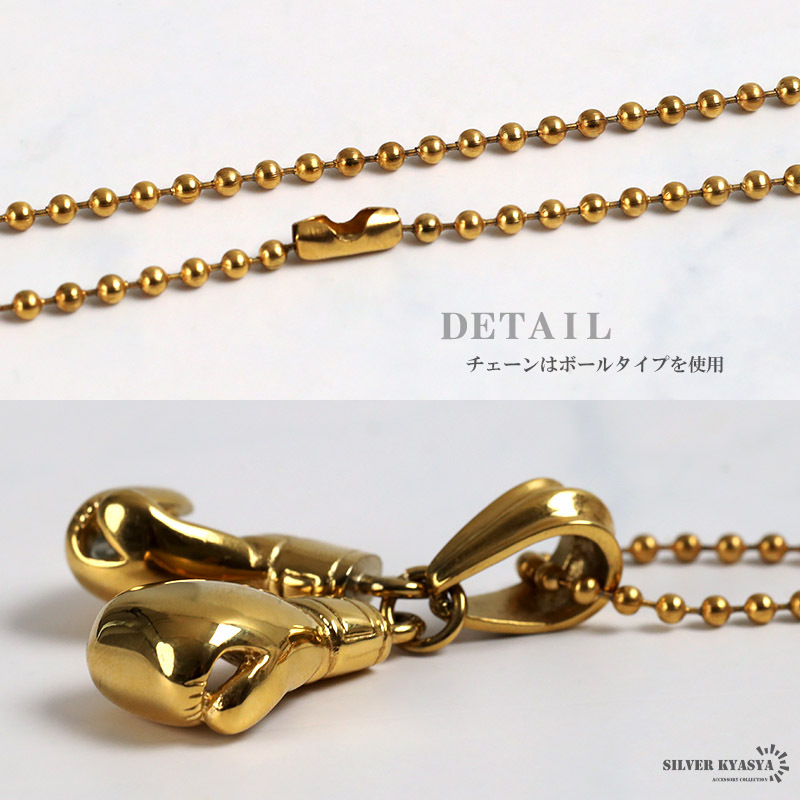 (シルバー、60cm) ステンレス ボクシング ネックレス 拳 ボクシンググローブ ネックレス かっこいい ごつい 重厚感 存在感