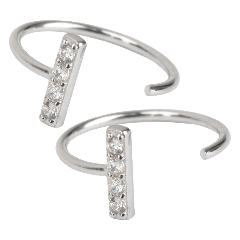 (ゴールド) 両耳2點セット CZ フープピアス シルバー925 ゴールド スティックピアス 18K 小ぶり 18G キャッチレス