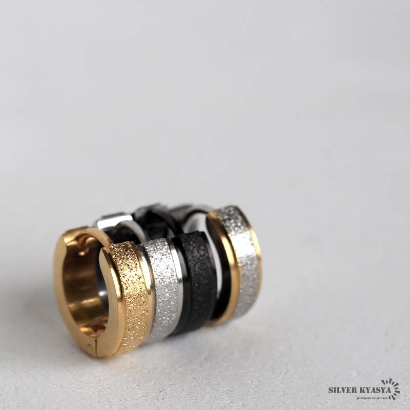 (ゴールド) グリッター フープピアス ステンレス メンズ シンプルピアス ゴールド シルバー 金屬アレルギー対応 片耳 1點(diǎn)