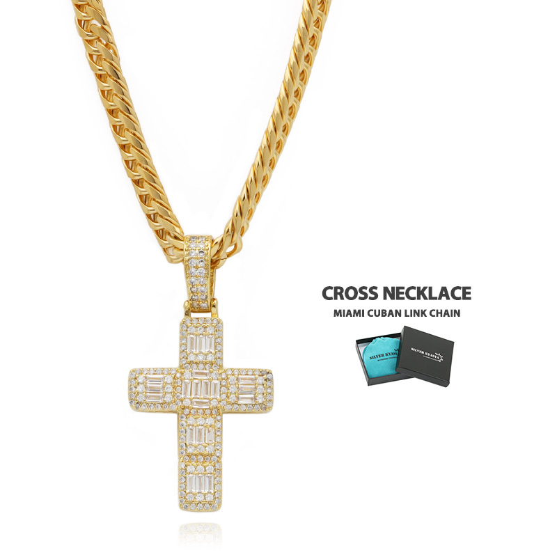 (50cm) 6面カット ダブル喜平ネックレス 18k gp ステンレス チェーンネックレス クロス 十字架 CZ 専用BOX付属