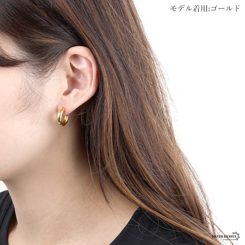 (ゴールド) シルバー925 チャンキーフープピアス ピアス フープ 18K GP 両耳用 2點(diǎn)セット