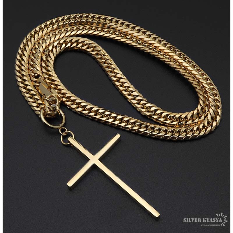 (60cm) 6面カット ダブル喜平ネックレス 18k gp 大人 クロス 十字架 シンプル 18金 ゴールド 専用BOX付属