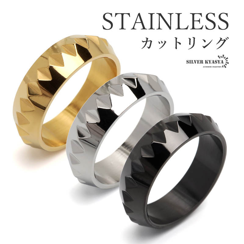 (ゴールド、19号) ステンレス カットリング 幾何学リング トライアングルカット ごつめ 指輪 三角 メンズ 男性 金アレ対応