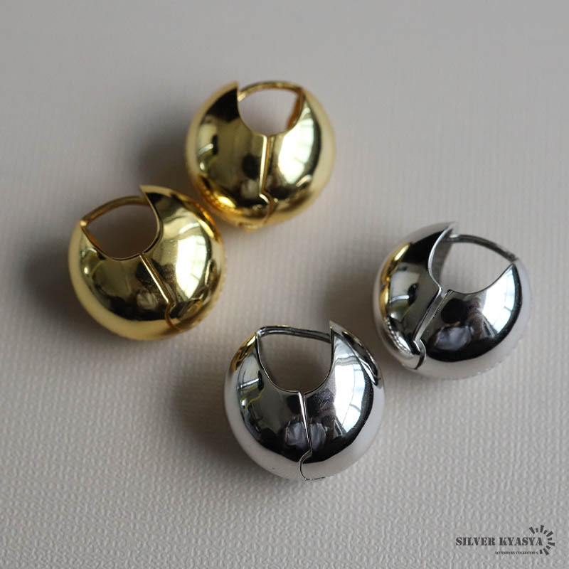 (ゴールド) シルバー925 ボールピアス ワイドピアス ゴールド 18k gp フープピアス 両耳 金屬アレルギーフリー