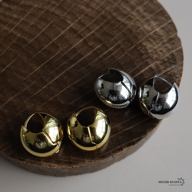 (ゴールド) シルバー925 ボールピアス ワイドピアス ゴールド 18k gp フープピアス 両耳 金屬アレルギーフリー