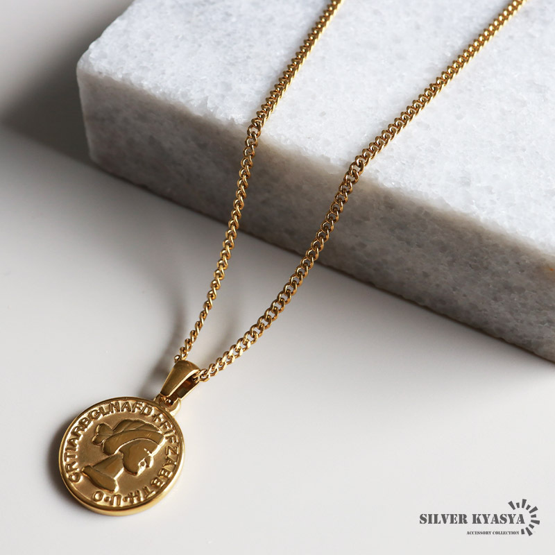 (45cm) コインネックレス 喜平チェーン アンティーク 硬貨 ネックレス ゴールド 18K ステンレス 金属アレルギー対応