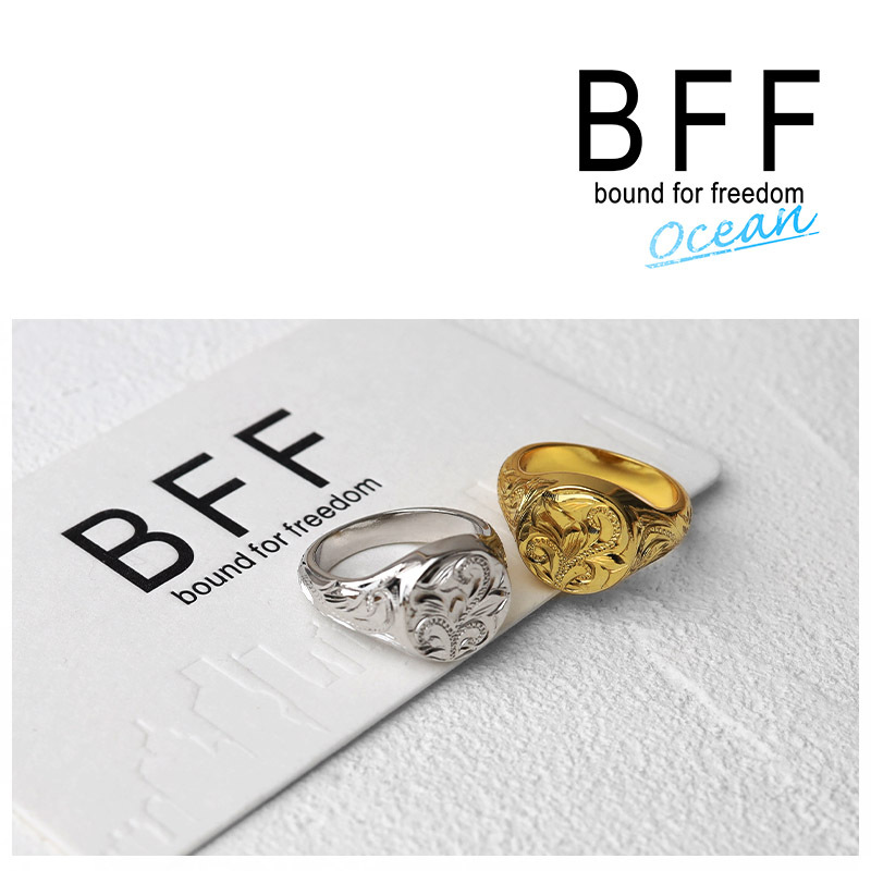(16號(hào)) BFF ブランド 印臺(tái)リング メンズ 丸型 指輪 シルバー925 シルバー 手彫り 金屬アレルギー対応 専用BOX付屬