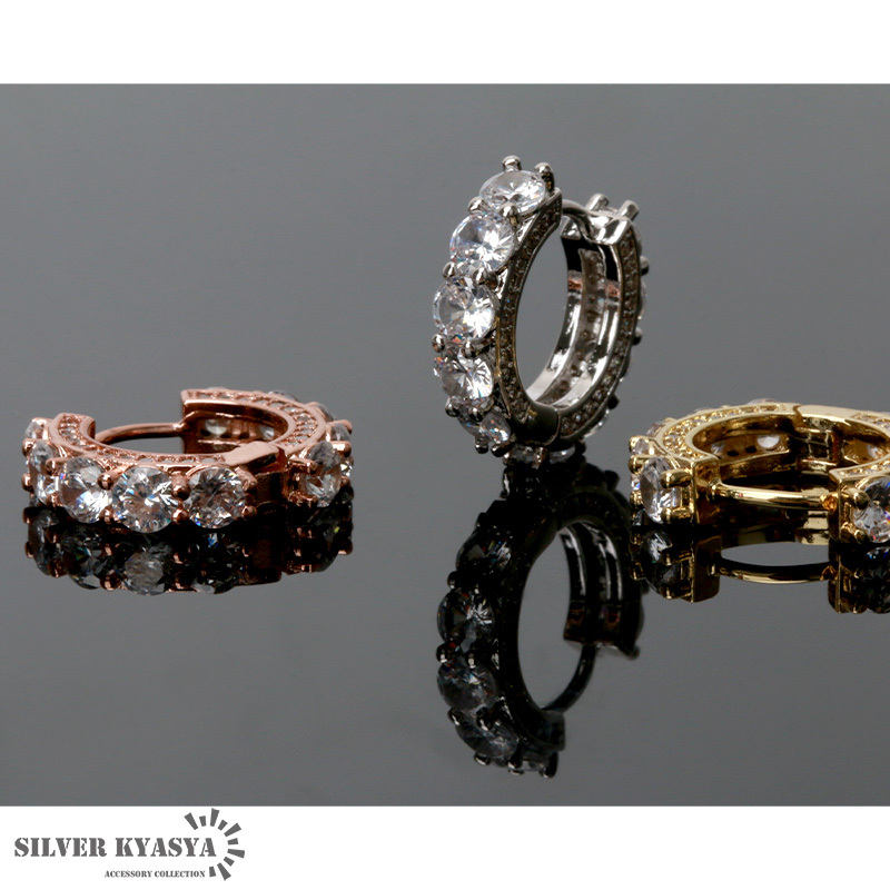 (シルバー) ピアス フープピアス ゴールド 18K 金 パヴェ CZ シルバー 銀色 金色 18G 専用BOX付屬 両耳 2點(diǎn)