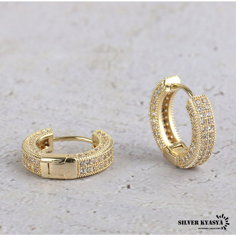(シルバー) ピアス フープ ピアス ゴールド 18K 金 パヴェ CZ シルバー 銀色ジュエリー 20G BOX付屬 両耳 2點