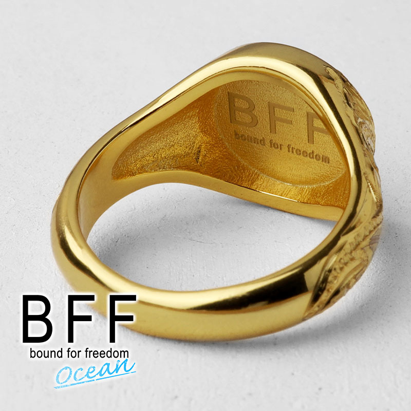 (9號(hào)) BFF ブランド 印臺(tái)リング メンズ 丸型 シルバー925 ゴールド 18K GP 金屬アレルギー対応 専用BOX付屬