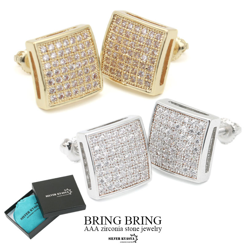 (シルバー) 両耳用 スタッドピアス CZ パヴェ 爪留め 18k GP ゴールド シルバー ストーンアクセサリー 専用BOX