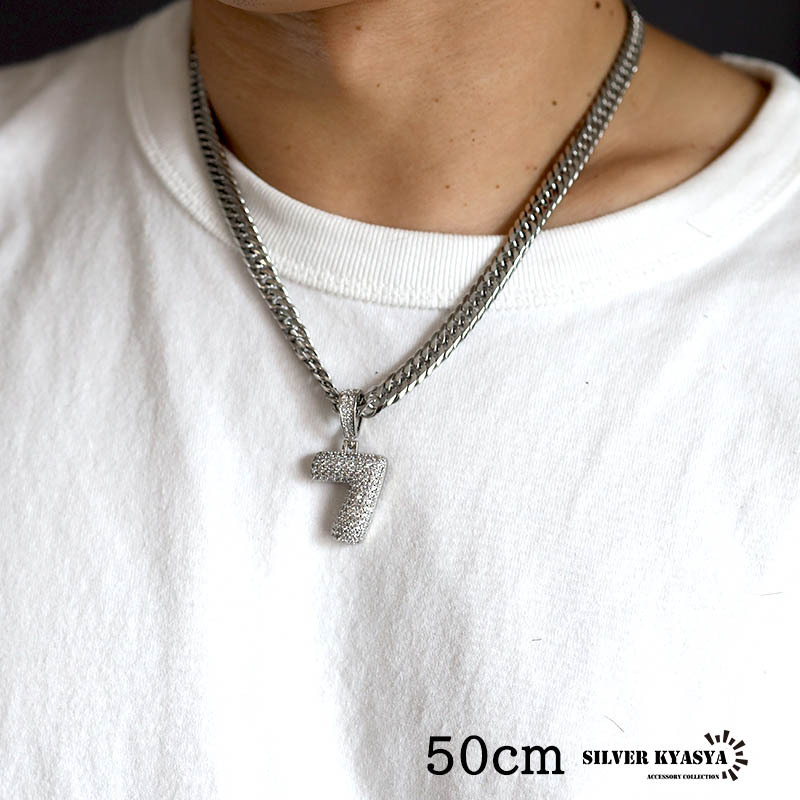 (ナンバー:3、60cm) ブリンブリン ナンバーネックレス 數(shù)字 シルバー 6面カット ダブル喜平ネックレス キラキラ 専用BOX付屬