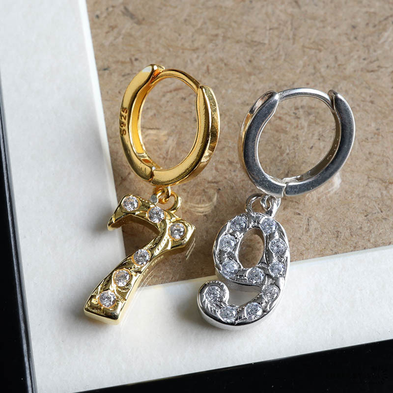 (ゴールド、8) ナンバーピアス 數(shù)字ピアス フープピアス シルバー925 K18 GP ゴールド 金屬アレルギー対応 片耳1點