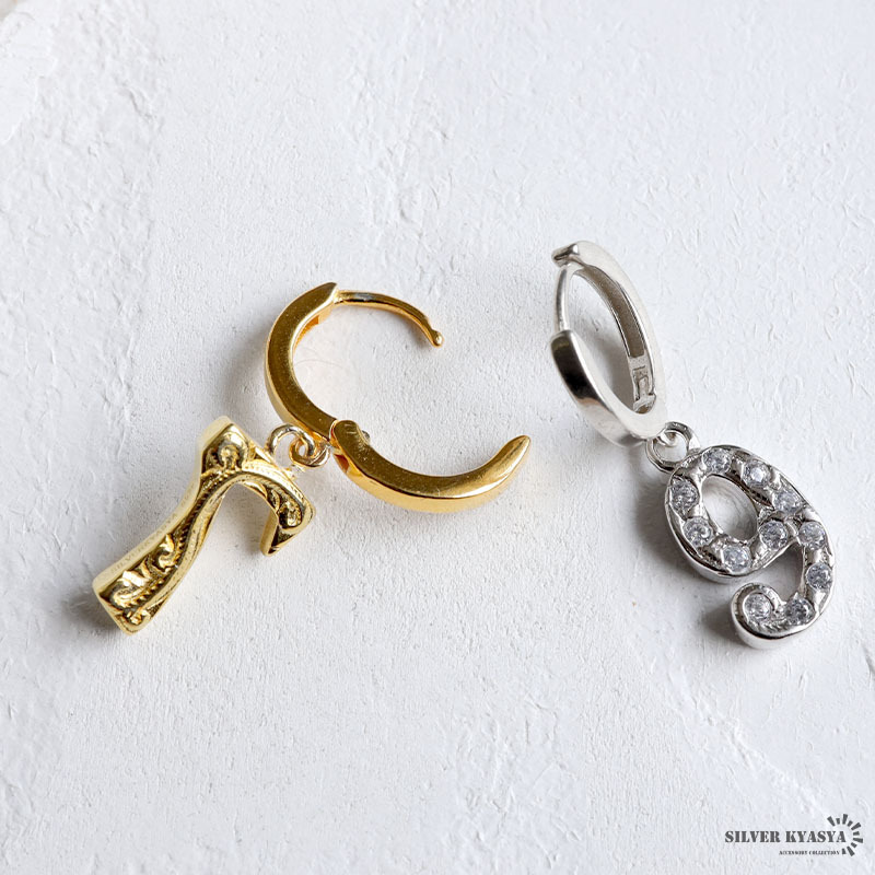 (ゴールド、8) ナンバーピアス 數(shù)字ピアス フープピアス シルバー925 K18 GP ゴールド 金屬アレルギー対応 片耳1點