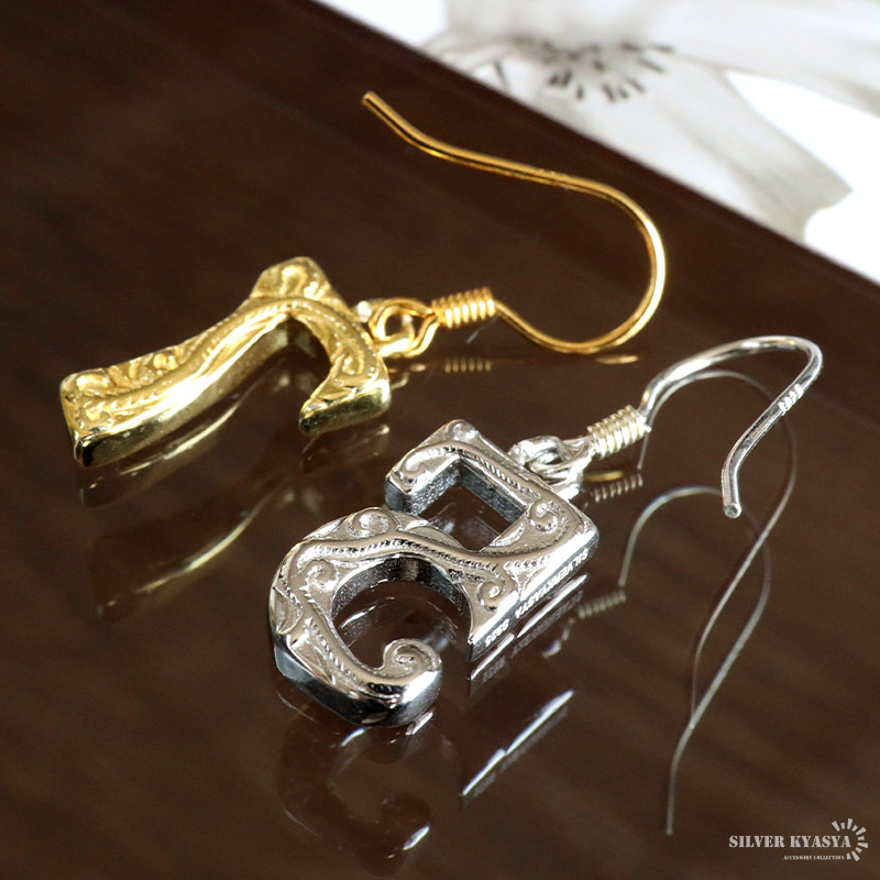 (ゴールド、7) ナンバーピアス 數(shù)字ピアス フックピアス シルバー925 K18 GP ゴールド 金屬アレルギー対応 片耳1點