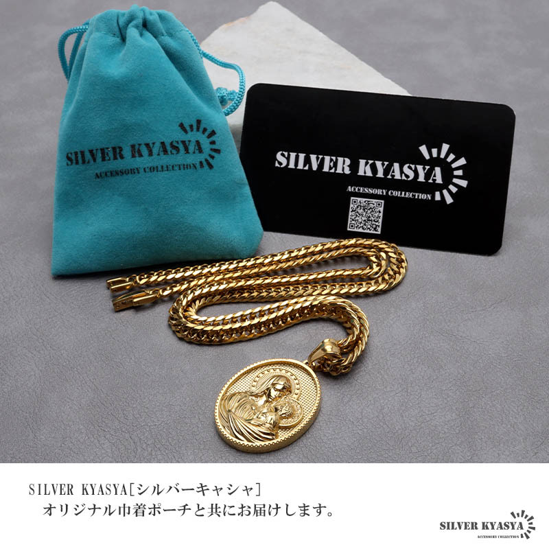 (60cm) ステンレス HIPHOPネックレス ゴールド 6面カットダブル喜平チェーンネックレス 18k gp マリア