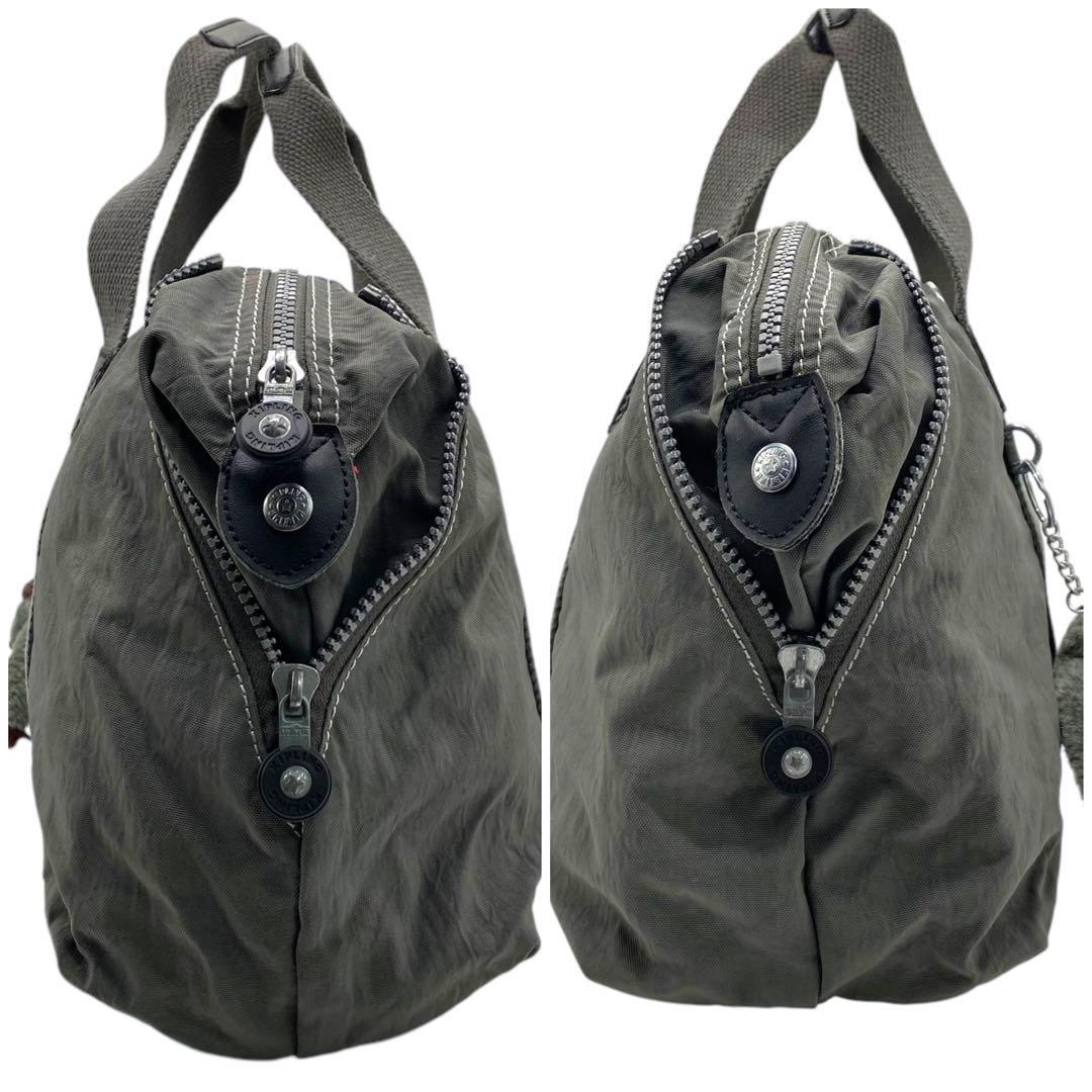 キプリング チャーム付ショルダーバッグ/ハンドバッグ2WAY グレー 美品 KIPLING キプリング ショルダーバッグ ナイロン 2way