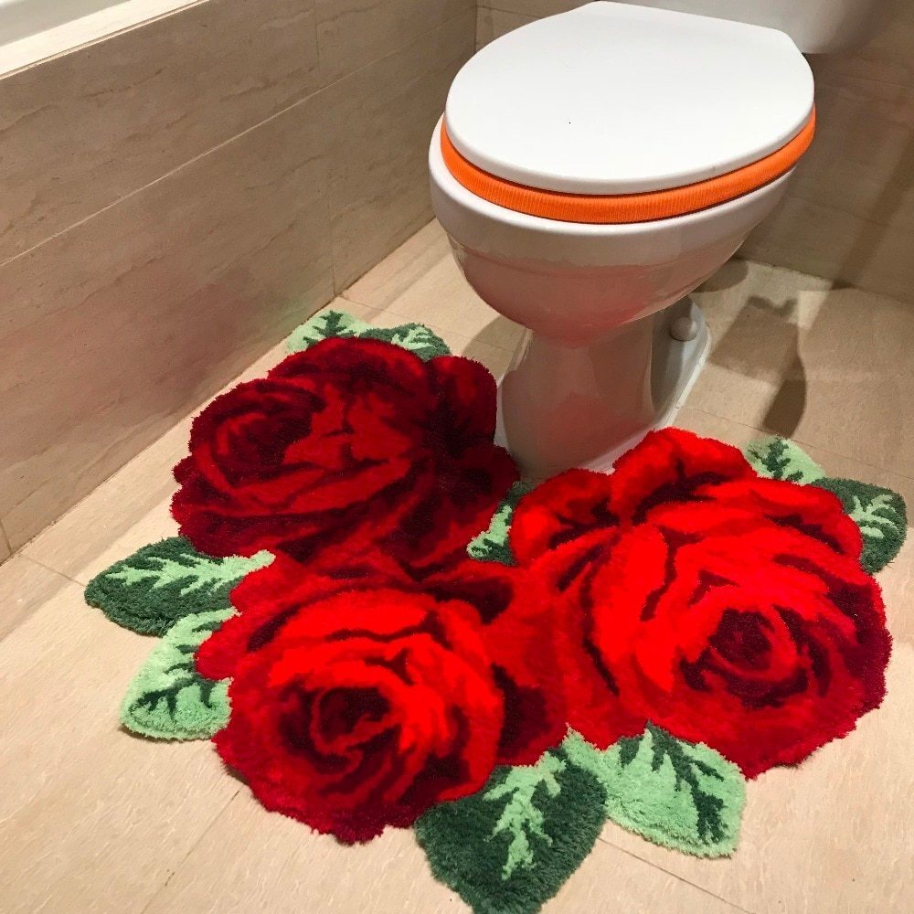 LDL498# ローズ マット トイレマット バラ インテリア エレガント おしゃれ 高貴 気品 厚い ソフト 美しい 花 バスルーム