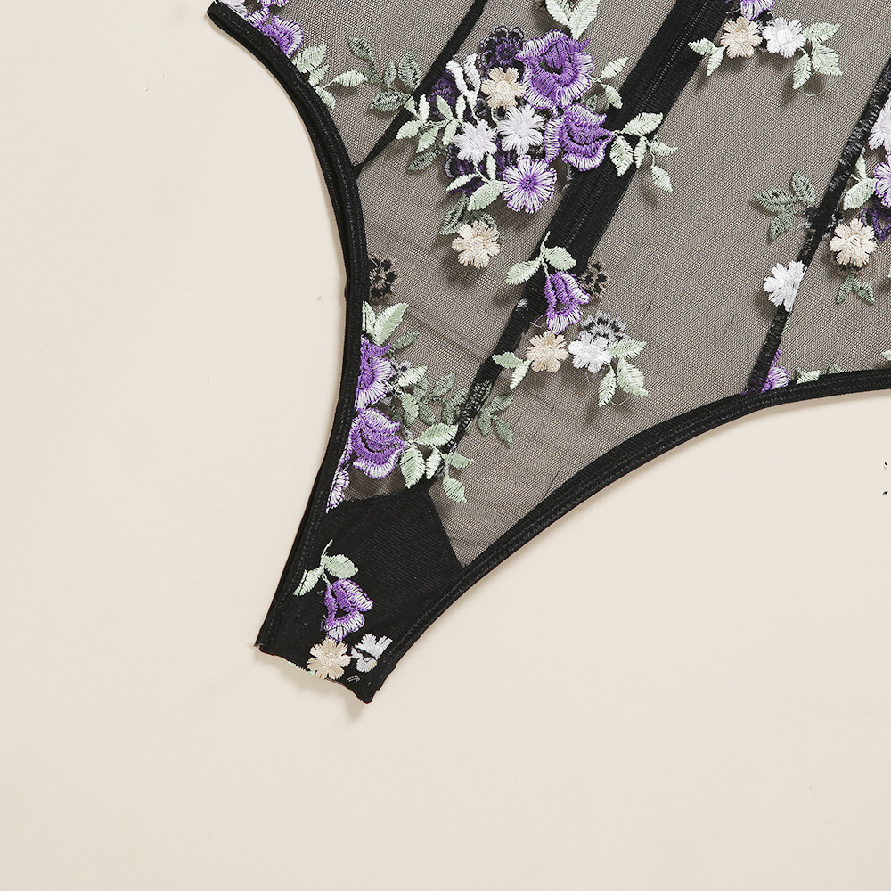 LGH643#黒L 刺繍 花柄レース 美胸美尻 ハイレグ レオタード レディースランジェリー ボディスーツ エロ下着 ナイトウェア コスプレ_画像7