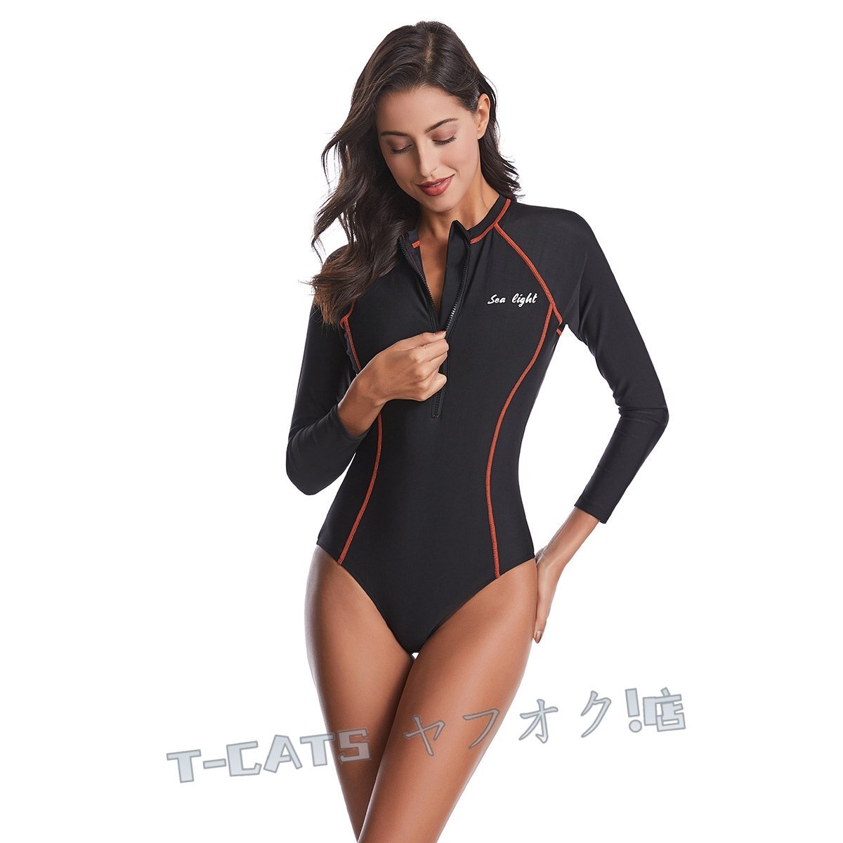 ☆新品水著 ワンピースボディースーツ ラッシュガード スイムウェア 長袖 フロントファスナー