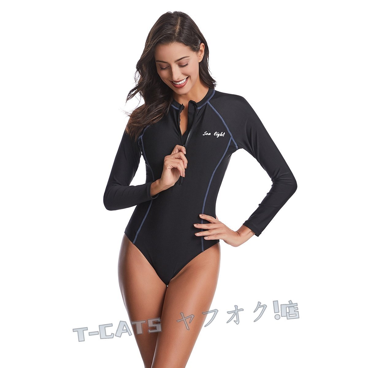 ☆新品水著 ワンピースボディースーツ ラッシュガード スイムウェア 長袖 フロントファスナー