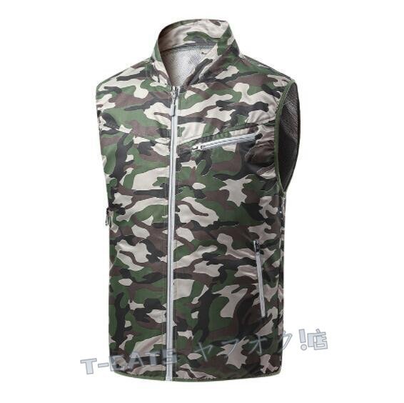 ☆新品空調(diào)服 空調(diào)ベスト ファン付き作業(yè)服 XL バッテリーセット グレー 迷彩