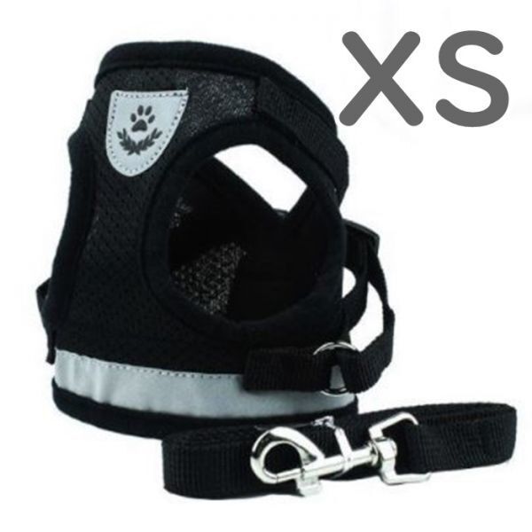 LDL2691# 犬 貓★ハーネス＆リード【XS】 メッシュで柔らかい?著せやすい 苦しくない 犬服 胴輪 超小型犬【ブラック XS】ベスト型 洋服型