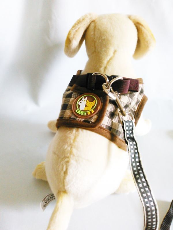LDL2673# 犬★ハーネス＆リード【M】ピンク/チェック★犬服 胴輪 小型犬 中型犬 著せやすい ペット服【ピンク M】ベスト型 洋服型