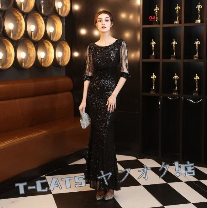 新品☆レディースドレス演奏會 発表會 ウエディングドレス　二次會　パーティー ステージ 撮影 イベント 袖付き　マキシロングドレス