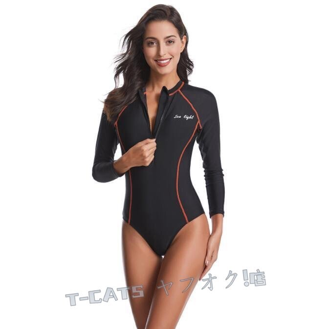 ☆新品水著 ワンピースボディースーツ ラッシュガード スイムウェア 長袖 フロントファスナー
