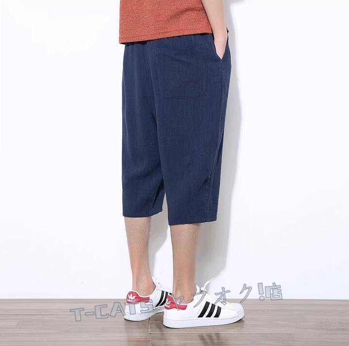 ☆新品リネンパンツ クロップドパンツ メンズ 七分丈 カジュアルパンツ 7分丈 チノパン 夏物 ジョガーパンツ 紺