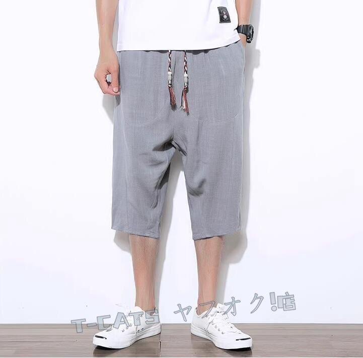 ☆新品リネンパンツ クロップドパンツ メンズ 七分丈 カジュアルパンツ 7分丈 チノパン 夏物 ジョガーパンツ 紺